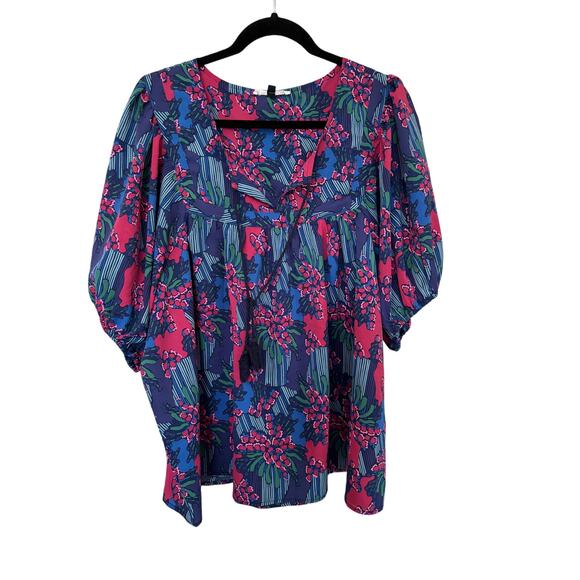 Michelle McDowell  2XL Top Bold colorful w Balloon sleeves Boho chic peasant - Picture 2 of 5